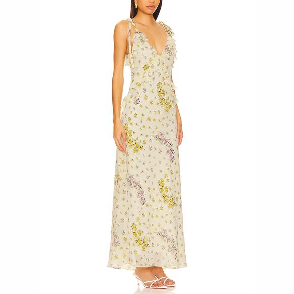 Steve Madden Dresses & Skirts - Steve Madden Adalina Butter Yellow Floral Ruffle Maxi Dress NWT Size M